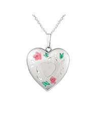 Sterling silver SS & Heart Shaped Locket w/ Flowers Necklace
