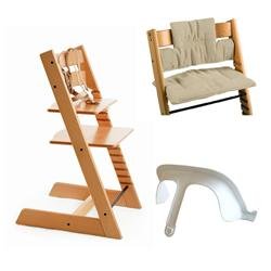 Baby: Stokke Tripp Trapp High Chair, Cushion, and Baby Rail   Cherry with Beige Corduroy