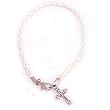 Bracelet with Pewter Cross and White Leather strap - Faith and Protection bracelet ( 20cm - 8 inches )