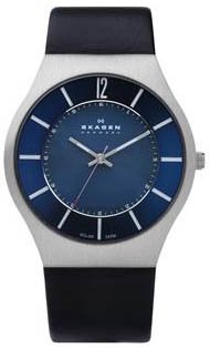Skagen #833XLSLN Men's Blue Dial Super Slim Leather Band Watch