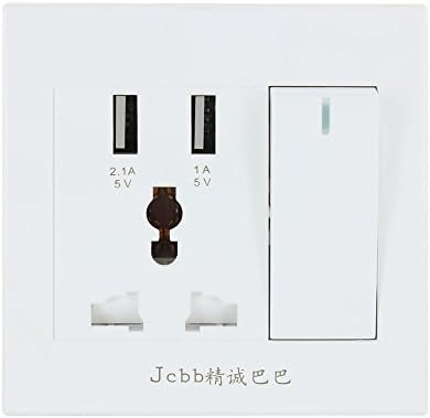 Esumsky® Dual USB Port Wall Socket Charger AC Power Receptacle Outlet Plate Panel Station with Switch, White