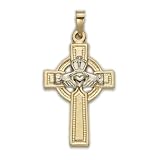 14K Yellow Gold Cross Pendant in a Celtic Claddagh Design Jewelry Crosses Gift Boxed Miraculous Patron Saint St Medal Catholic Gift Boxed Without A Chain