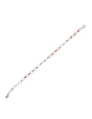 sterling silver and rose plated polish 10" 4.55mm round and diamond like link anklet with pear shape clasp 10 inches long
