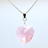 21mm Pink Crystal Heart Pendant on 18 Snake Chain