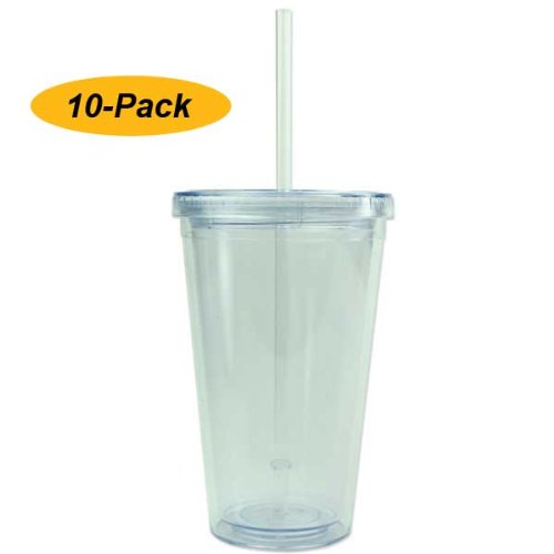 new year Pack of 10 - BPA-Free Double Wall Acrylic Tumbler with Lid and Straw ResuableB0052G9YKE