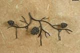 Metal Pine Cone Branch Triple 3x Wall Hook / Coat Hook / Towel Hook Rack Hanger, Dark Brown