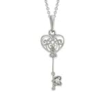 Sterling Silver Small CZ Heart Key Novelty Pendant