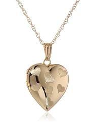 14k Gold Petite Engraved Hearts Heart Locket Pendant Necklace, 18"