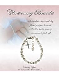 Sterling Silver Girls Bracelet for Baptism & Christening, Pearls & Crystals Size Small, 0-12 months adjustable