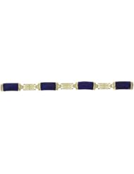 7" 14K Yellow Gold Genuine Lapis Lazuli Rectangular Curved Bracelet