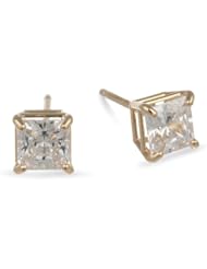 14k Gold 4mm Princess Cubic Zirconia Studs (0.75 cttw)