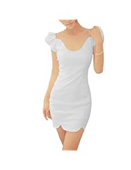Short Puff Sleeves Sheath Cotton/Polyester Round Neck Mini Dress 