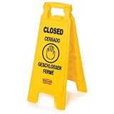 Rubbermaid-Wet Floor Sign, Multilingual, Foldable, 11x26x25, Yellow (RUB611200YEL) Category: Signs