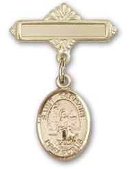 Gold Filled Baby Badge with St. Germaine Cousin Charm and Polished Badge Pin