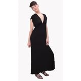 Womens Black Long Ankle Length Jersey Sleeveless V-Neck Capped Sleeve Kimono Style Ladies Basic Boho Stretch Maxi Dress Size 12