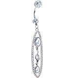 BABY PHAT Silver Tone ELONGATED CRYSTAL Cat Drop Belly Ring