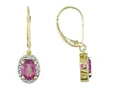 Sterling Silver Created Pink Sapphire and Diamond Accent Earrings
