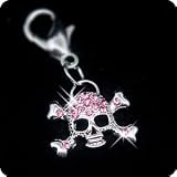 PURELY CHARMING Pet Charm / Pendant with Handset Swarovski Crystals - Skull & Cross Bones, Rose Pink