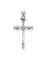 14k White Gold Tied Nail Cross Pendant