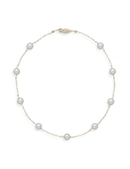 Genuine Elegante Necklace. 16" 14K Yellow Gold Chain with 7mm Grade A Cultured Akoya Pearls. 100% Satisfaction Guaranteed.