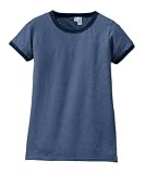 NEW District Threads - Ladies Heathered Jersey Ringer Tee Heathered Navy-XXL