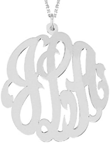 monogram Necklace Personalized 45mm Sterling Silver or Gold Plated Silver Super Large