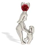 14K White Gold Genuine Round Ruby Mother with Child Pendant