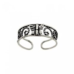 Adjustable Butterfly Toe Ring w/ Filigree Rope Accent in Sterling Silver