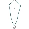 Beaded Peace Sign Charm Necklace - Turquoise