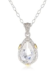Bronze with Multi-Plating White Glass Teardrop Pendant Necklace, 18"