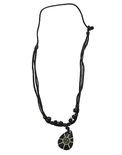 Mens Womens Surf Surfer Ethnic Cord Necklace With Carved Bone Pendant – F