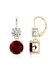 Round Ruby and Diamond Lever Back Earrings