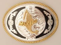 GERMAN SILVER   MEXICO  WESTERN BELT BUCKLE ~  4" x 3"  BUCKLE