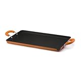 Rachael Ray 18 inch by 10 inch Porcelain Enamel Double Burner Griddle, Orange
