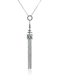 Judith Jack "Snake Bite" Sterling Silver, Marcasite, Black Mother-of-Pearl Tassel Pendant Necklace, 18"-36"