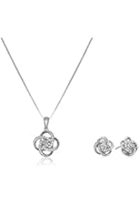Sterling Silver Diamond Love Knot Pendant Necklace and Earrings Boxed Jewelry Set (1/4cttw, J-K Color, I2-I3 Clarity), 18"