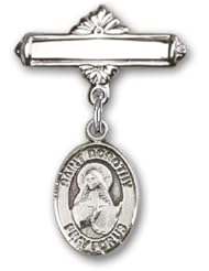 Sterling Silver Baby Badge with St. Dorothy Charm and Polished Badge Pin