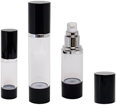 Airless Pump Bottles, QTY (2) - Clear Body/Black Gloss Cap/Base 50ml, 1.7 oz.