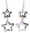 Sterling Silver Double Dangling Star Earrings (Rhodium Plated)