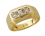 Three Stone Mens Diamond Ring 10k Yellow Gold