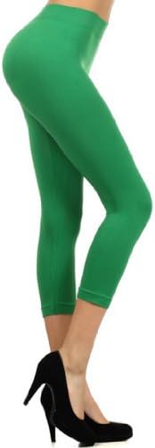 Fashion Mic Womens Basic Solid Color Capri Nyon Leggings (regular, kelly green)