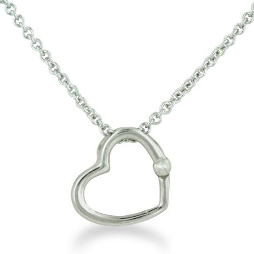 Diamond Solitaire Heart Pendant in Sterling Silver 18 Chain