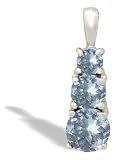 14K White Gold Genuine Round Aquamarine 3-Stone Pendant