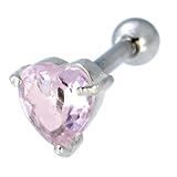 Sterling Silver 925 Pink Cubic Zirconia HEART Cartilage Earring