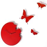 Butterfly Time Fly Wall Clock DIY Art Home Decor Red