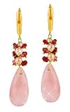 14K Gold Rose Quartz with Multicolor Bead Accent Earrings