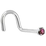 Solid 18KT White Gold (Februray) 1.5mm Genuine Purple Diamond Right Nostril Screw- 20 Gauge