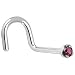 Solid 18KT White Gold (Februray) 1.5mm Genuine Purple Diamond Right Nostril Screw- 20 Gauge