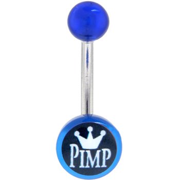 Blue Acrylic KING PIMP Logo Belly Button Ring