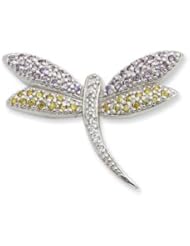 Sterling Silver Yellow & Clear CZ Dragonfly Pin